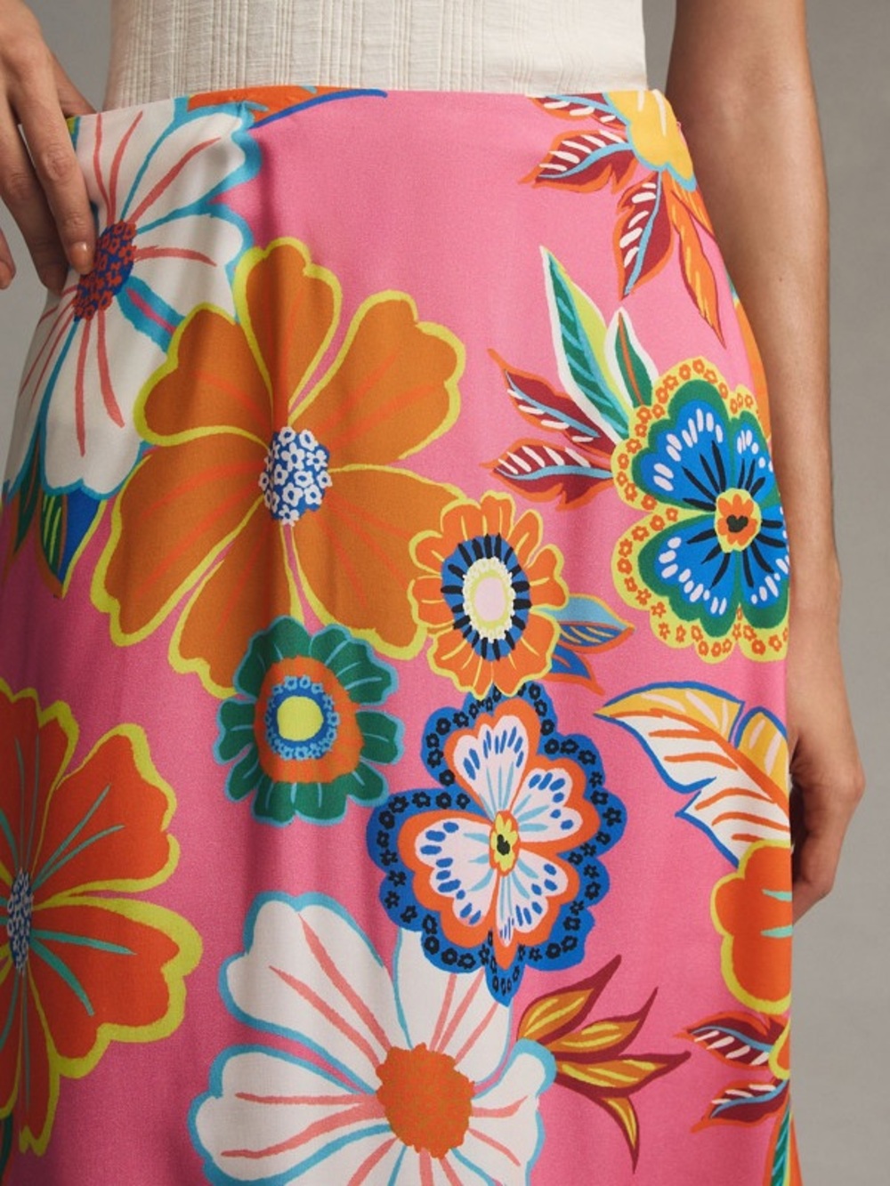 FARM Rio Pink Floral Maxi Skirt with Orange & Yellow Blooms Size XS - Picture 3 of 10